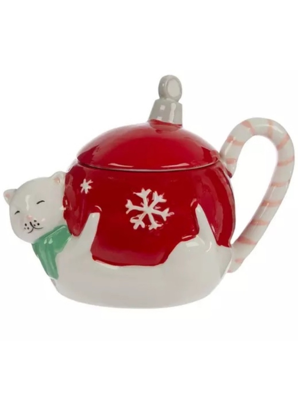 Sleigh Bell Bistro Ceramic Red White Cat Ornament Holiday Christmas Mug